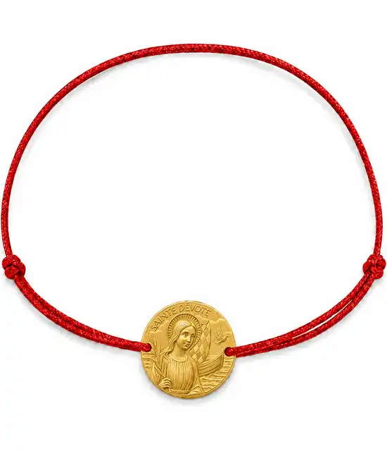 Bracelet rouge vermeil avec la médaille Sainte-Dévote - Cadeau 2026 - Monaco